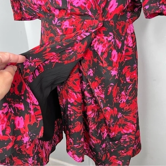 The Kooples Firework Silk Faux Wrap Dress Red Black 4 - Picture 4 of 8